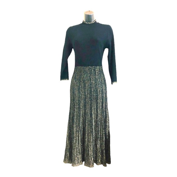 Nanette Lepore black gold‎ lurex ruffled turtleneck pleated sweater dress size S - Picture 1 of 14